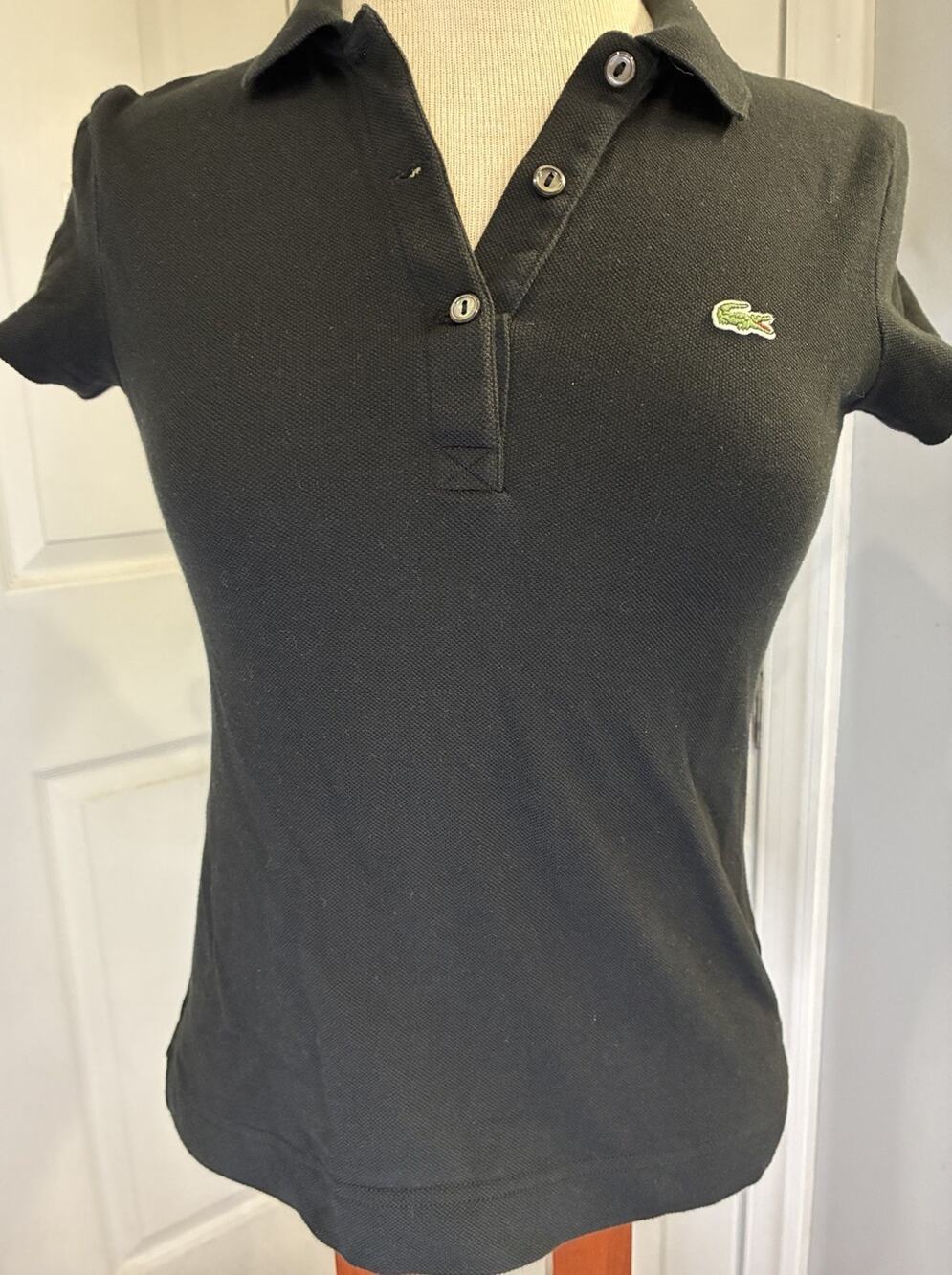 Lacoste Womens Polo Shirt Black Size 36 US 4 Small Pique Cotton Slim Fit